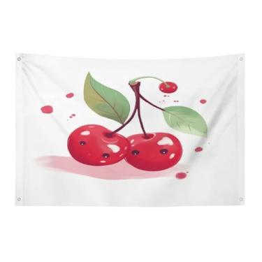Imagem de Bandeira com quatro furos, bandeiras para todos os climas, bandeira decorativa com estampa de cereja, bandeiras de poliéster adequadas para uso interno e externo 89 x 159 cm