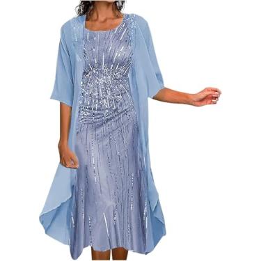Imagem de Vestidos Para Mãe Da Noiva Para Mulheres 2 Peças Roupas Elegantes Ternos De Vestido De Renda Oco Out Cardigan De Manga Longa Vestido Sem Mangas Conjuntos De Vestidos Para Convi, 13*blue, 3XL