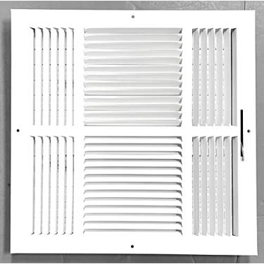 Imagem de HBW 35,56 cm x 35,56 cm (tamanho da abertura do duto) 4 vias gravado na face de aço no teto/lateral do registro de suprimento de ar – capa de ventilação – Dimensão real externa 15,75" x 15,75"