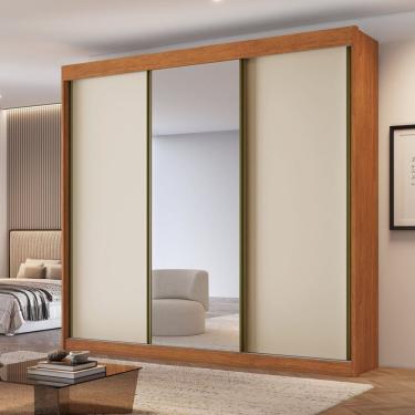 Imagem de Guarda-roupa Casal 3 Portas De Correr 100% Mdf Chicago Cinamomo/off White