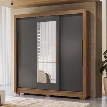 Imagem de Guarda-roupa 3 Portas Correr 2 Gavetas Com Espelho Maringá Jatobá/grafite