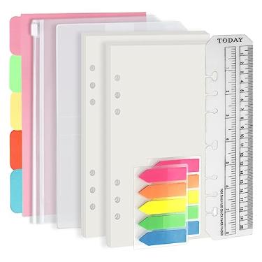 Imagem de A5 Conjunto de 6 Furos de Refil de Fichário, 90 Folhas de Inserção de Planejador em Branco, 5 Folhas de Papel Divisor, Régua de Hoje com Unidade de Polegadas, Saco de Zíper Translúcido, Saco de Cartão de Pvc, 200 Adesivos Coloridos Índice 005da5blank
