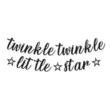 Imagem de Faixa pré-amarrada Twinkle Twinkle Little Star - Decorações de chá de bebê com tema de estrela com glitter preto para meninos ou meninas, perfeito para festa de revelação de gênero/festa de