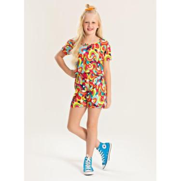 Imagem de Conjunto Verão Menina Verde Cropped e Shorts Arco-Íris de Cores - Mole