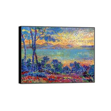 Imagem de MUHJDYC Impressão de pinturas famosas em tela-árvore por mar-paisagem arte de parede imagem fina reprodução de pôster de arte decoração de casa moldura preta 20x25cm-8x10in