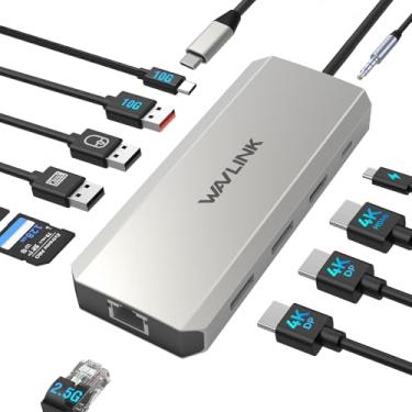 Imagem de Estação de ancoragem com monitor duplo, estação de ancoragem WAVLINK Displayport com Dual DP, HDMI, 100W PD in, 10Gbps USB A/C, porta Ethernet de 2,5 G para Dell/HP/Lenovo, etc., Windows Systerm