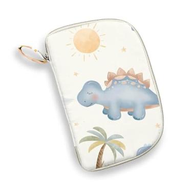 Imagem de Porta-passaporte para bebês e cartão de vacina - Organizador de viagem de algodão colorido, fecho de zíper seguro, Dinossauros para bebês, Bolso plano