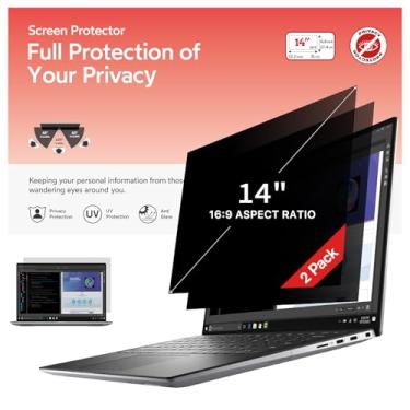 Imagem de bersem Pacote com 2 telas de privacidade de laptop de 14 polegadas para monitor de computador com proporção 16:9, antirreflexo, filtro de luz azul, removível, bloqueio de UV