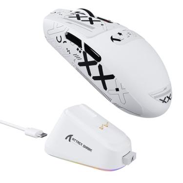 Imagem de ATTACK SHARK Mouse para jogos G3 Pro sem fio com base de carregamento magnético, sensor de jogos PixArt PAW3311, mouse para jogos BT/2,4G sem fio/com fio, 25000 DPI, 59 g Superlight para PC/Win/PS/Mac