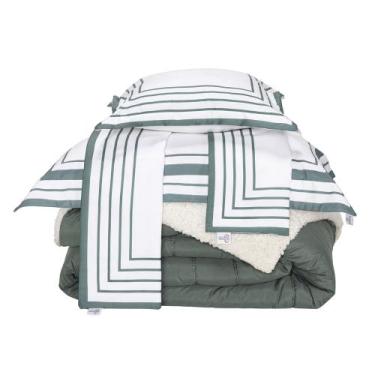 Imagem de Kit Edredom Queen Coberdrom Soft Hipercal/Sherpa 5 Peças - Verde - 100