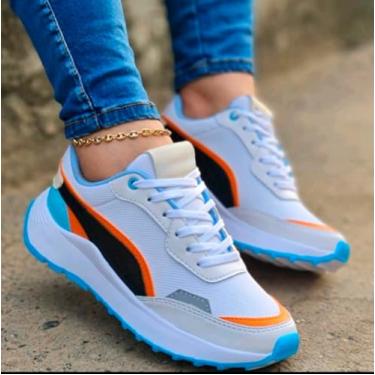 Imagem de Tênis feminino escolar passeio trabalho todas ocasioes elegante e confortavel (Branco/Laranja, BR, Adulto, Numérico, 36)