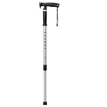 Imagem de Bengala Tipo T Ajustável em Alumínio Preto com Ponteira Articulada e Apoio Anatômico – 100kg