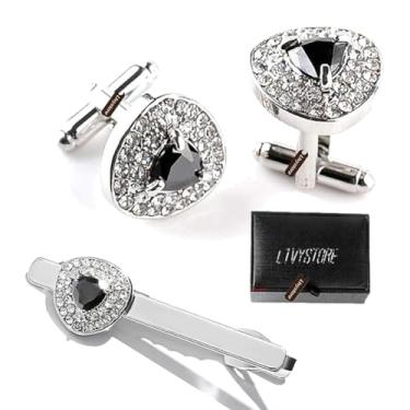 Imagem de Abotoaduras de coração de strass branco cristal preto de luxo para mulheres e homens, joias Ltvystore na moda abotoaduras geométricas botões com caixa, one size, Metal, Cristal