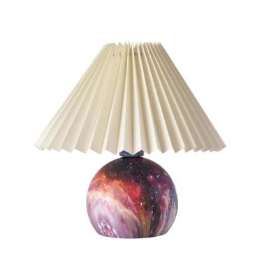 Imagem de KUNJOULAM Luminária De Mesa Plissada Pequena Kunjoulam, Moderna Cabeceira Com Abajur Bege, Base Metal 4,7", Ideal Para Quarto, Escritório, Sala Estar, Dormitório Infantil (Bege + Vermelho)