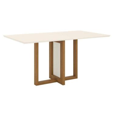 Imagem de Mesa De Jantar Natalí 160 Cm Canto Reto Sem Vidro Nature Off White - Henn
