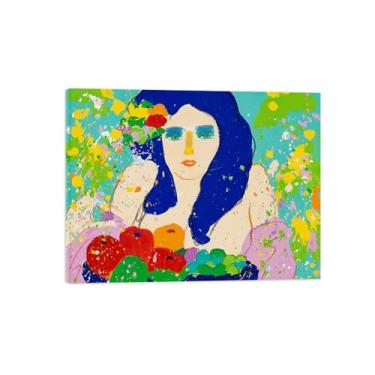 Imagem de Pintura Walasse Ting com moldura de madeira - Impressões em tela famosas - Imagens de arte de parede em tela para sala de estar - Impressão de reprodução em tela - Você gosta de maçã 80 x 105 cm 31 x