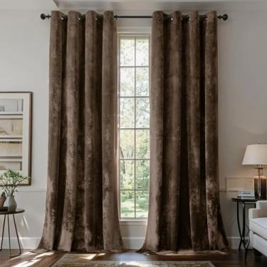Imagem de SMILETIME Cortinas de veludo triturado com chocolate 132 x 213 cm luxuosas cortinas à prova de som com isolamento térmico para sala de estar, quarto, escritório, tratamentos de janela com filtro de