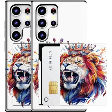 Imagem de MUQR Capa compatível com Samsung Galaxy S23 Ultra com porta-cartão fofo - Design Kawaii, proteção contra quedas de nível militar, capa carteira robusta para mulheres (Leão branco rugindo)
