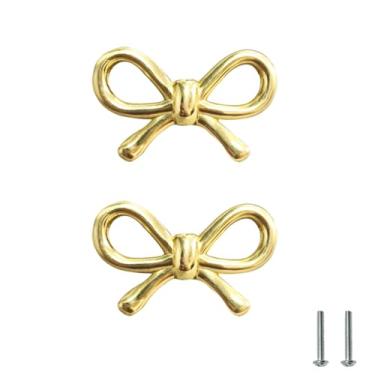 Imagem de Hdtyyln 2 peças de alças de armário de arco dourado, puxadores de armário de arco de latão, puxadores elegantes de gaveta de laço, puxador de orifício único para gavetas de armários, porta de