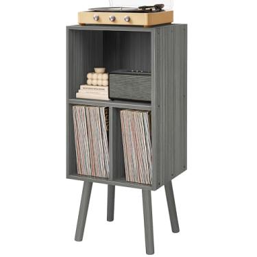 Imagem de Suporte para toca-discos com armazenamento de vinil, suporte de disco de vinil de madeira, gabinete de toca-discos, suporte para toca-discos com armazenamento, prateleira de toca-discos para quarto