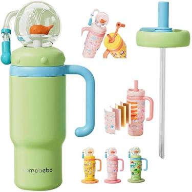 Imagem de Copo de fonte de baleia de aço inoxidável com alça 2025 copo de bebida com isolamento de esguicho de baleia copos de viagem infantil copo com bico pesado sem derramamento garrafa de água fofa com