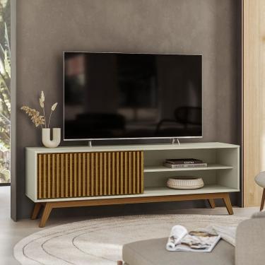 Imagem de Rack Olivar Fox 160 Ripado Para TV até 55” Porta Deslizante 1 porta 3 Nichos 