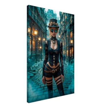 Imagem de PUREVACY Decoração Steampunk para casa. Arte de parede em tela azul legal para sala de estar, quarto. Decoração de parede moderna. Orientação de trabalho de arte sem moldura Tamanho vertical 50 x 75