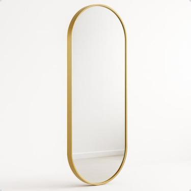 Imagem de Espelho Oval 110x50 Moldura Alumínio Design Retrô para Banheiro, Quart