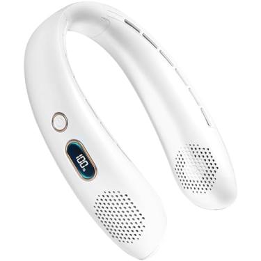 Imagem de VEKK Ventilador de pescoço, ventilador portátil sem lâmina, bateria de 6000 mAh recarregável por USB, tela de LED, ventilador pessoal vestível de resfriamento de 360°, 3 velocidades, silencioso