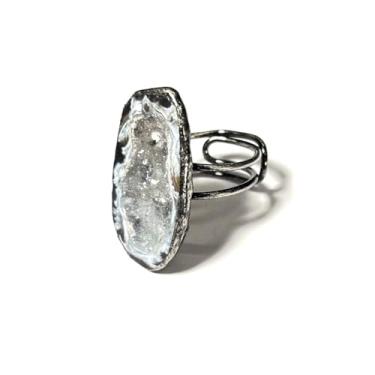 Imagem de Anel feminino transparente de ágata drusa natural para mulheres, anéis grandes, tamanho aberto, pedra preciosa, delicada, moderna, simples, festa de casamento, anéis de polegar, joias de aniversário