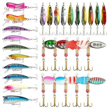 Imagem de OROOTL Kit de 30 Peças de ISCAS de PESCA, Incluindo ISCAS GIRATÓRIAS, COLHERES, CRANKBAITS E POPER, PARA TRUTA, ROBALO, SALMÃO, CRAPIVA, PEIXE-GATO, ÁGUA DOCE E SALGADA