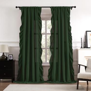 Imagem de Cortinas verdes escuras com babados de 272 cm de comprimento para quarto, sala de estar, sala de jantar, tecido de toque macio, bolso para haste, filtro de luz, cortinas com babados para decoração de