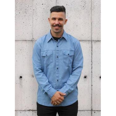 Imagem de Camisa Jeans Manga Longa Masculina Adulto P Ao G4 - Maximus, Azul, Cla