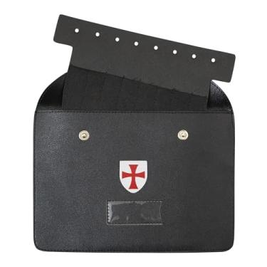 Imagem de UK EMPIRE GROUP Porta-joias de bolso para cavaleiro templário maçônico em couro preto (grande) – caixa de joias maçônica