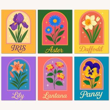 Imagem de Bougimal Pacote com 6 kits de pintura por números para iniciantes, 28 cm L x 35,5 cm C 2 conjunto de tintas acrílicas DIY em tela sem moldura na caixa, kits de pintura por números para decoração de