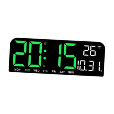 Imagem de Bothyi Relógio Digital LED Grande com Data, Semana, Temperatura, Suporte de Parede, Temporizador Enorme, Alarme Alto para Decoração de Mesa de Cabeceira, Verde