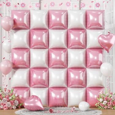 Imagem de Pink White Square Foil Balloons, 25PCS Double Sided Pastel Pink and Pearl White Square Balloons Backdrop Wall Party Decorations for Girls Women Princess Fairy Birthdays Wedding Baby Shower Valentines