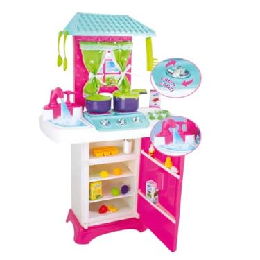 Imagem de Cozinha gigante Infantil completa com geladeira, Fogão, torneira e Pia com agua, Acessórios Inclusos, brinquedos inclusos, cozinha, comidinha, panelinhas, grande