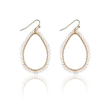 Imagem de Brincos femininos com contas de cristal Boho gota d'água coloridas feitas à mão com contas de arroz em gota, brincos de gota de cristal, brincos de gota, joias, presentes, Zinco, Strass