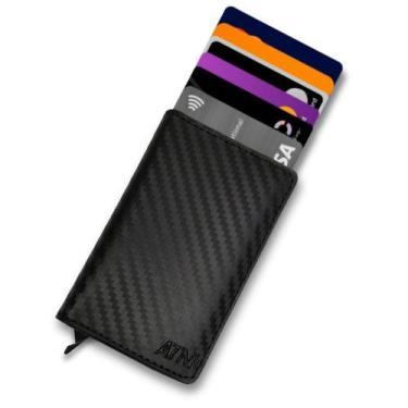 Imagem de Carteira Fibra Masculina Cartao Rfid Anti Furto Essencial Cor Carbon X