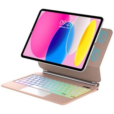 Imagem de Capa Magic Keyboard para iPad 11ª 10ª geração com teclado para iPad A16 11 polegadas 2015 e 10,9 polegadas 2022 com trackpad multitoque atualizado, luz de fundo em 7 cores, suporte cantilever