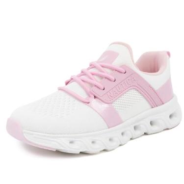 Imagem de Nautica Tênis de corrida infantil – Slip-On Athletic Shoes com cadarços elásticos – meninos e meninas, tamanhos para crianças pequenas/grandes, Branco, rosa, 18