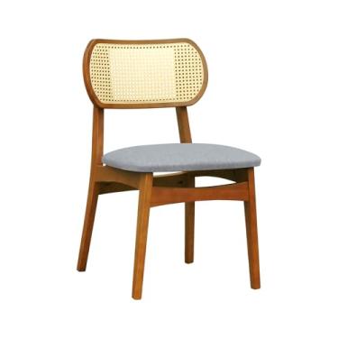 Imagem de Cadeira Organik Encosto Anatômico com Telinha Rattan Natural - Amêndoa - Assento Estof. Linho Cinza Mescla Impermeável