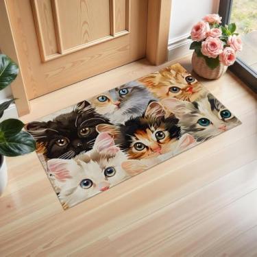 Imagem de Ti Caldi Tapete de porta de gato fofo, capachos de tecido não tecido bem-vindos para entrada, cozinha, quarto, antiderrapante, vibrante, para decoração de casa, presentes