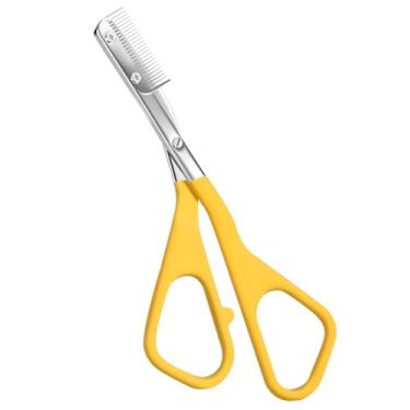 Imagem de Tesoura de sobrancelha feminina, tesoura de beleza de aço inoxidável com pente, ferramenta de corte de precisão para sobrancelhas e cabelos faciais, lâminas afiadas com proteção de segurança, compacta