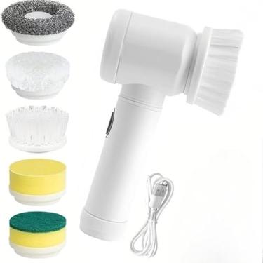 Imagem de Kit escova Eletrica de Limpeza 5 em 1 Sem Fio Limpador Multiuso Pratico Para Cozinha Banheiro prático & REFIL de escova(5 em 1-A)