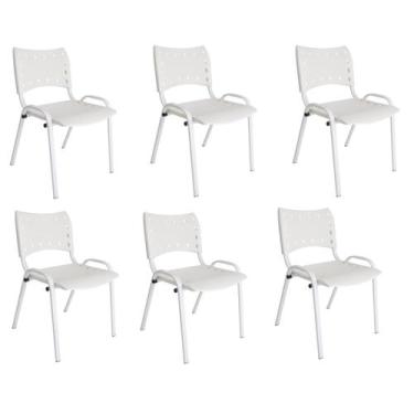 Imagem de Kit Com 6 Cadeiras Iso Para Escola Escritório Comércio Branco Base Bra