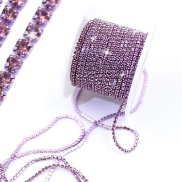 Imagem de PEARLY JUN 10 jardas/rolo Ametista clara cores roxas cristal strass strass acabamento taça corrente SS6 2 mm cores chapeado copo costurado em roupas decoração ML144
