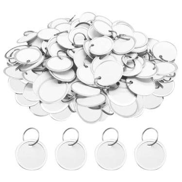 Imagem de 50 peças de anel dividido de metal de 40 mm, etiquetas brancas redondas de papel branco, etiquetas de chave de aro circular, etiquetas de nome em branco, etiquetas de chaveiro, pequenos chaveiros