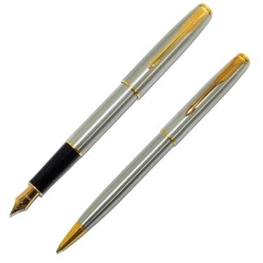 Imagem de Conjunto Parker Caneta Tinteiro + Esfero Sonnet Francês Aço GT - New Old Stock